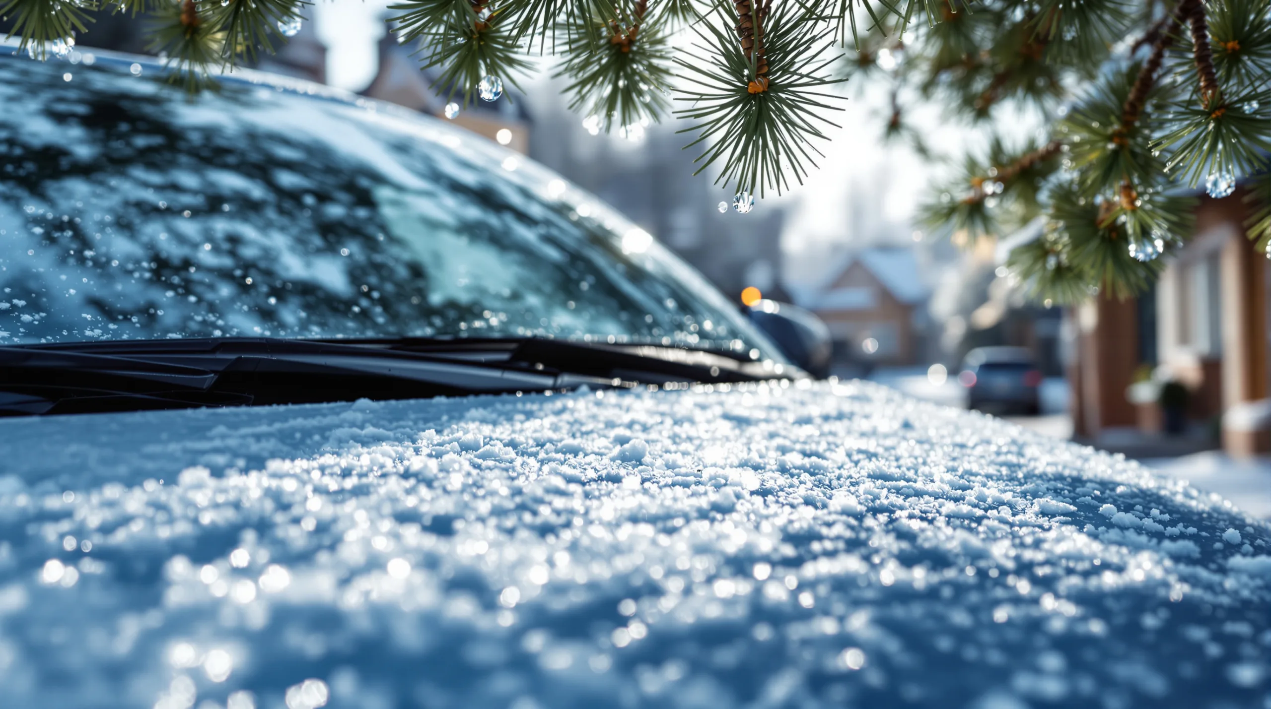 Garer sa voiture sous un pin l’hiver ? La résine gelée est un cauchemar à enlever