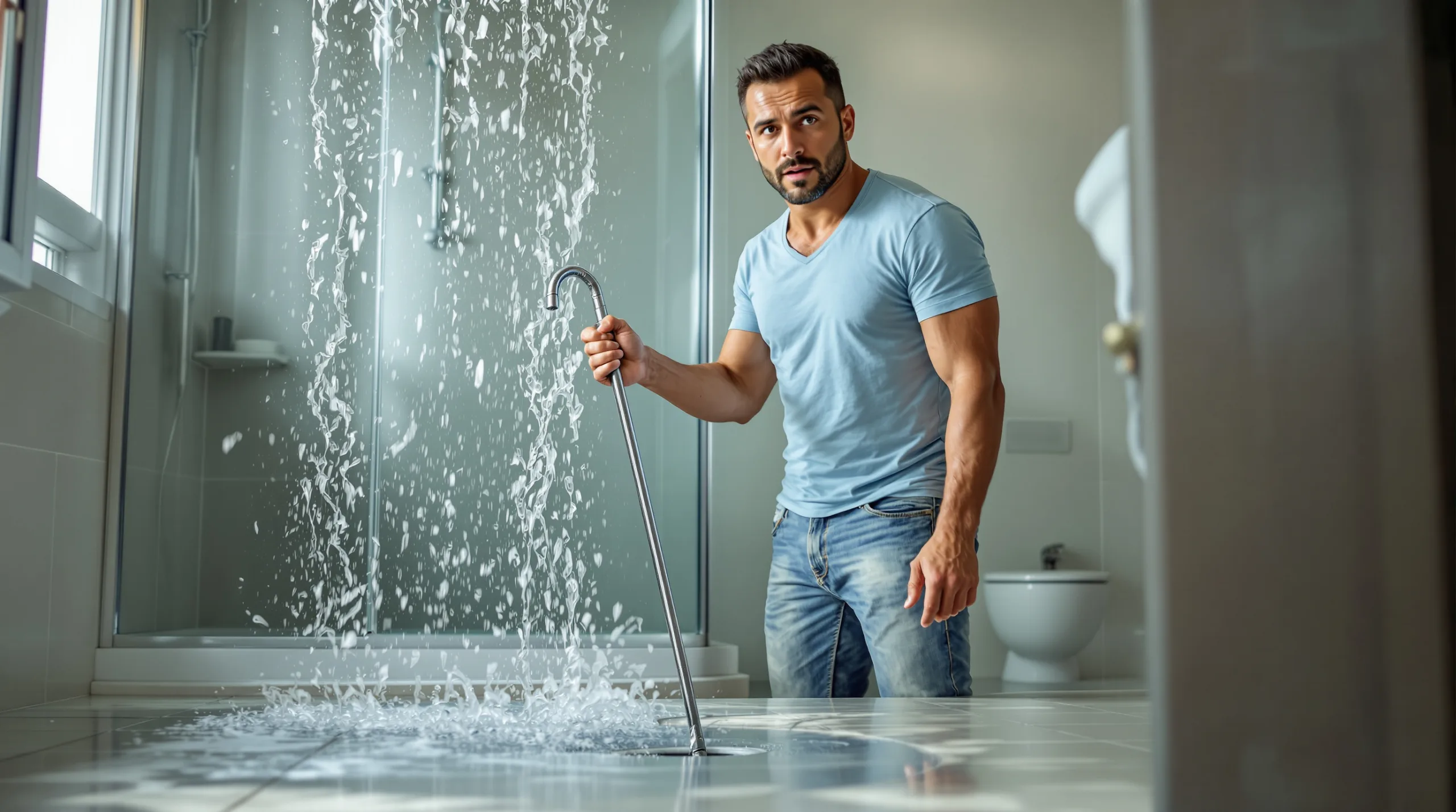 L’eau de la douche monte ? C’est le moment d’utiliser un furet avant le blocage total