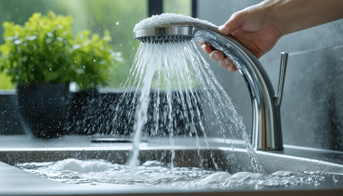 Le jet du robinet part dans tous les sens ? Le mousseur est entartré (dévissez-le)